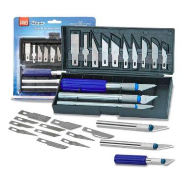 Imagem de Estilete De Precisão 3 Cabos Kit 13 Lâminas Western