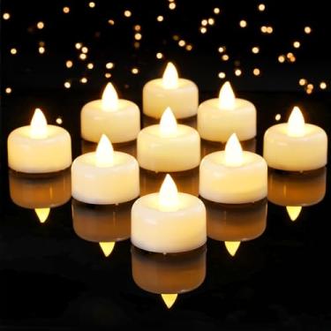 Imagem de Amagic Velas brancas sem chama com temporizador, 6 horas ligadas e 18 horas desligadas em ciclo de 24 horas, pacote com 24 luzes de chá de LED operadas por bateria para mesa de casamento, decoração de