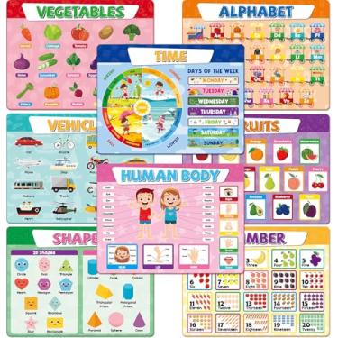 Imagem de Jogo americano educativo para crianças, conjunto de 8 jogos americanos de volta às aulas, pré-escolar, tapete de mesa lavável, tempo, número, corpo humano, formas, frutas, legumes, veículos, alfabeto