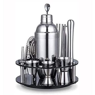 Imagem de Kit de barman com suporte, conjunto de coqueteleira de 19 peças para bebidas mistas, ferramenta profissional de barra de aço inoxidável para casa, bar, festa, cozinha (tamanho: 750 ml) ()