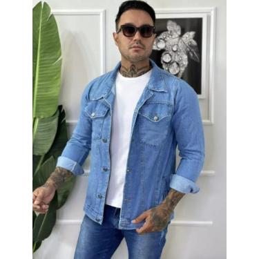 Imagem de Jaqueta Homem Jeans Masculina Casual Lavagem Escura com Puído - NS NAN