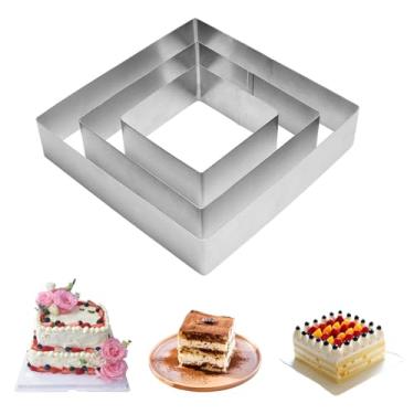 Imagem de Conjunto de anéis de bolo, cortador de biscoito de 10 cm, cortador de muffin inglês, cortador de bolo, moldes redondos grandes para bolo (3 peças quadradas)