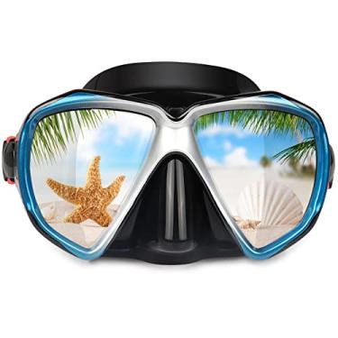 Imagem de Máscara de mergulho EXP VISION Snorkel, máscara de natação panorâmica HD Scuba, óculos de natação antiembaçamento temperado, óculos de snorkel Scuba Dive Snorkel com tira de silicone para snorkel seco, natação, Silver Blue, F