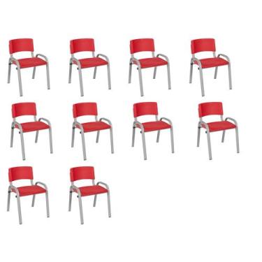 Imagem de Kit 10 Cadeiras Infantil Iso, Escola, Base Cinza- Vermelho - J A Garci
