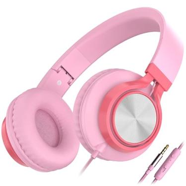 Imagem de Fones de ouvido com fio AILIHEN C8 supra-auriculares com microfone e controle de volume, estéreo dobrável com fio de 3,5 mm para meninas, escola, Chromebook, laptop, computador, tablet, viagens (rosa)