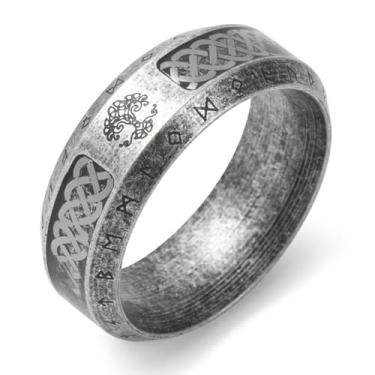 Imagem de SOBHART Anéis Viking de aço inoxidável viking nórdicos runas lobo corvo árvore da vida anel joia para homens mulheres tamanho 7/8/9/10/11/12/13, Sem pedra preciosa