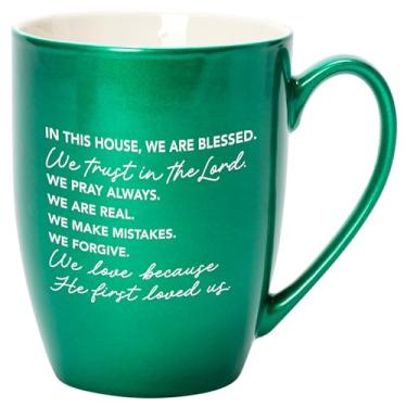 Imagem de Elanze Designs In This House We Are Blessed Trust Pray Forgive Gravado a Laser 283 g Cerâmica Brilhante, Caneca de Café Clássica, Copo de Bebida Fria Quente, Utensílios de Bebida de Cozinha, Verde