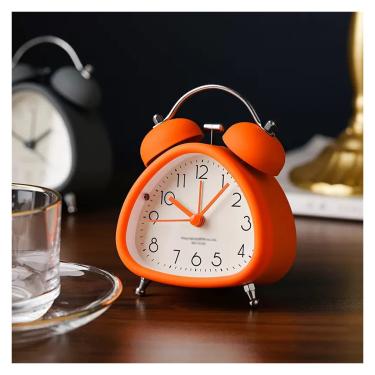 Imagem de Despertador Analógico Pequeno Triângulo Analógico Twin Bell Despertador, Com Luz De Fundo E Alarme Alto, Operado Por Bateria, Robustez Fácil Conjunto Crianças Despertadores, Oranje