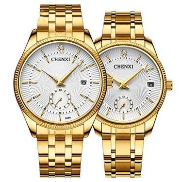 Imagem de Relógio de pulso masculino de aço inoxidável, à prova d'água, de quartzo, com relógio de pulso e relógio dourado para casais, Branco