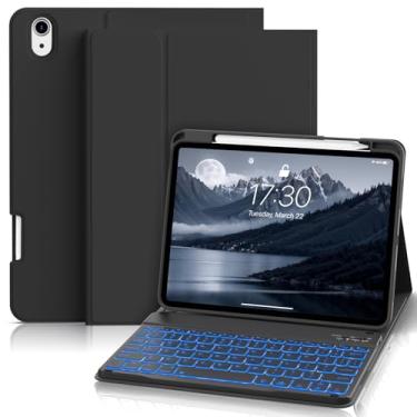 Imagem de SQBEBS Capa com teclado para iPad (A16) 11ª/10ª geração 27.9 cm 2025/11 polegadas 2022, teclado destacável retroiluminado de 7 cores, capa de teclado fólio com suporte para lápis, preta