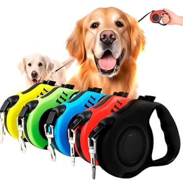 Imagem de Guia Retrátil Extensível 5 Metros 15kg Premium para Cachorros Botão de Trava Alça Ergonômica Resistente Ideal para Cães Pets