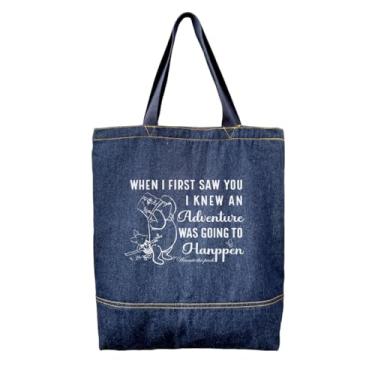 Imagem de rdejxgvl Sacola jeans, bolsas jeans para mulheres, bolsas de ombro hobo casuais, bolsa estética retrô, bolsa de ombro feminina compradora, When I First Saw You, Adventure Was Going To Happen, Cor