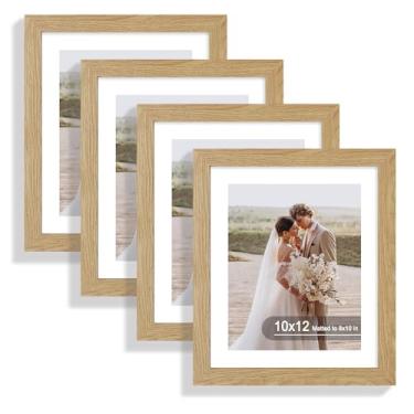 Imagem de Hongkee Conjunto de 4 porta-retratos de 25 x 30 cm, feito de vidro real e moldura de carvalho natural - exiba a imagem 20 x 25 cm com tapete ou 25 x 30 sem tapete, foto de 25 x 30 cm para montagem na