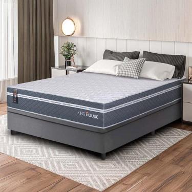 Imagem de Conjunto Box Baú Cinza Cairo Cinza Molas Ensacadas Casal 138x188x71 - King House
