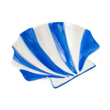 Imagem de Vaveren Brincos em formato de concha de cerâmica, bandeja para joias, grande, frutas, cozinha, decoração, colar estiloso, porta-chaves para cômoda, porta da, Azul