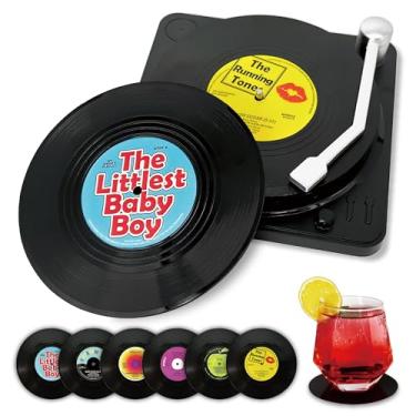 Imagem de Porta-copos de vinil retrô engraçados, porta-copos criativos conjunto de 6 com suporte para toca-discos de vinil para amantes de música, presentes de inauguração de casa, presentes de aniversário e