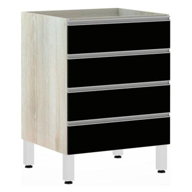 Imagem de Balcão Sem Tampo Gaveteiro 60cm Lis Legno Crem e Preto Tx