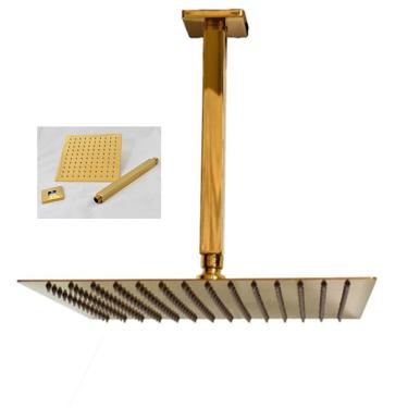 Imagem de Chuveiro Ducha Teto Inox Dourado 20X20 Quadrado Area Externa