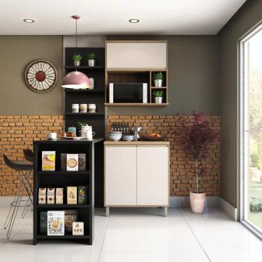 Imagem de Cozinha Compacta 4 Peças com Bancada Gourmet 4 Portas MDF 150cm Off White Vanilla Pérola