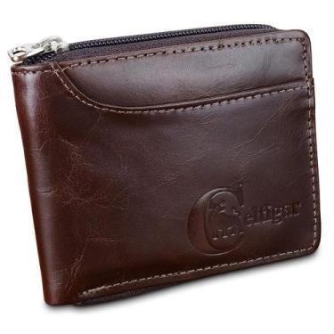 Imagem de Carteira Com Zíper Masculina Couro Antifurto Proteção RFID - Celtigar,