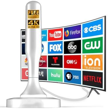 Imagem de HIDB Antena De Tv Para Ambientes Internos Inteligentes, Antenas Digitais Hd Com Base Magnética Forte, Fácil Instalação, Recepção Longo Alcance, Canais Locais 4K 1080P, Cabos 3 Metros (Branco)