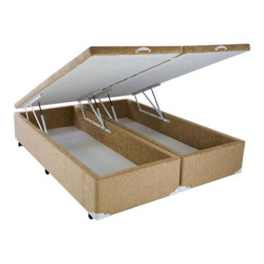 Imagem de Cama Box King Size com Baú Mega Colchões Chenille Caramel com Pistão -