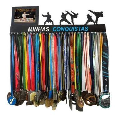 Imagem de Porta Medalha Karate Masculino com Porta Retrato 10x15 Para Até 100 Me