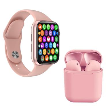 Imagem de Kit 1 Smartwatch Iwo 8 Rosa + 1 Fone Bt I12 Rosa
