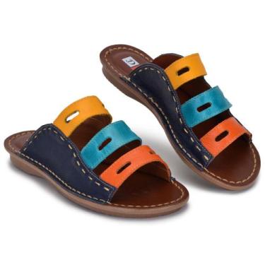 Imagem de Sandália Rasteirinha Feminina Em Couro Rasteira Confortável Colorida -