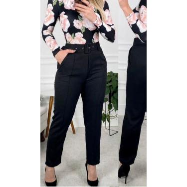 Imagem de Calça Feminina Alfaiataria Com Cinto Moda Social - Etezo, Preto, M