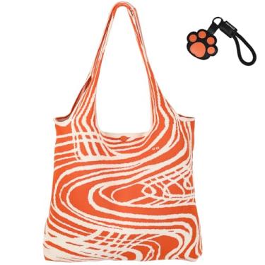 Imagem de GREFREZE Bolsa de crochê feita de material de malha canelada grossa com padrão de crochê 3D bolsa multiuso personalizada para férias na praia, trabalho, viagem, compras, presente estético para