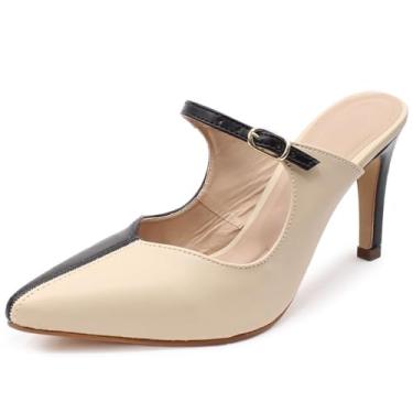 Imagem de Scarpin Mule Re&Ton Confortável Salto Alto Moderno SC15 (Bege Preto, BR, Adulto, Numérico, 39)