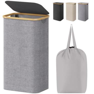 Imagem de Cesto de roupa suja Lifewit 100L com tampa e bolsa removível cinza cla