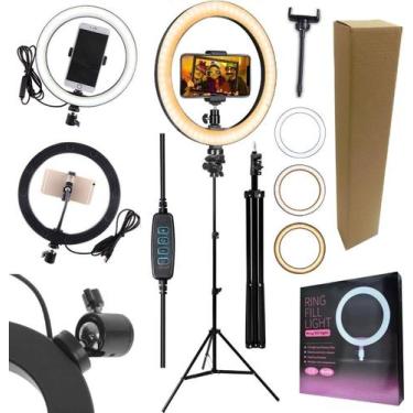 Imagem de Kit Youtuber Tripé Profissional Pedestal 2,10m + Luz Iluminador Led Ri