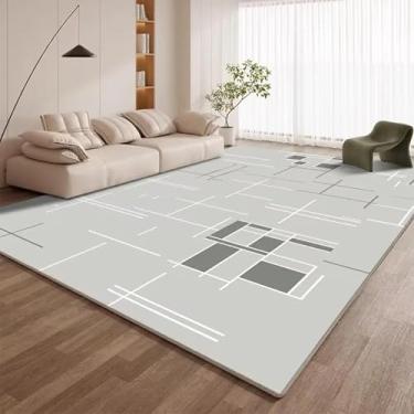 Imagem de Tapete geométrico moderno para sala de estar, decoração de estilo simples, macio, grande, cabeceira de quarto, antiderrapante, lavável (200x200cm 78x78 pol./Pilha de laço - 1)