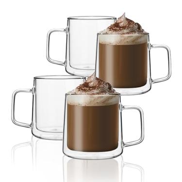 Imagem de CNGLASS Canecas de Café de Vidro de 12 Onças, Copos de Vidro Isolados de Parede Dupla com Alça, Canecas de Café Expresso Transparentes para Café com Leite, Cappuccino, Saquinho de Chá, Conjunto de 4