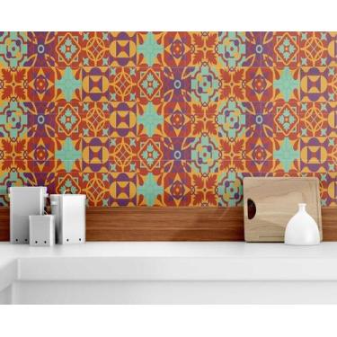 Imagem de Papel de parede Adesivo Azulejo Decorativo Laranja/Verde - PRESENTE-BR
