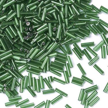 Imagem de Pandahall 1250 peças/50 g contas de vidro forradas de prata 6 x 1,8 mm tubo transparente espaçador de sementes de vidro solto para fabricação de joias (verde-limão)