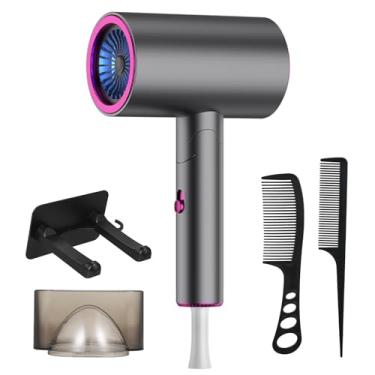 Imagem de CIADAZ Secador de cabelo dobrável portátil 1900W Secadores de cabelo de secagem rápida Vento quente e frio Ferramenta de modelagem de cabelo com pente de suporte concentrador para uso em viagens domés
