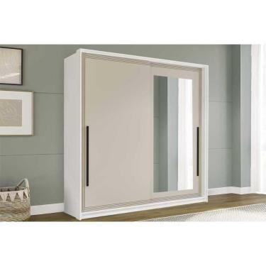 Imagem de Guarda Roupa Casal 2 Portas de Correr (1 c/ espelho) e 2 Gavetas Valência Branco/Creme - Politorno
