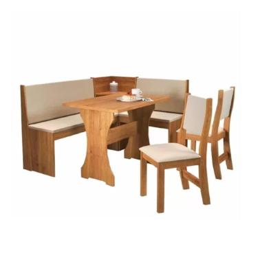 Imagem de Conjunto de Mesa de Jantar de Canto Alemão Big com 2 Cadeiras Sol Linho Bege