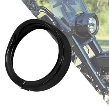 Imagem de HDBUBALUS Anel de acabamento de farol de 17,8 cm para decoração de lâmpada de cabeça de viseira para Harley Touring Street Glide Road King Electra Glide Preto Brilhante 1 peça