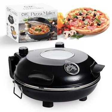 Imagem de COOK WITH COLOR Forno Elétrico Para Pizza Color, Uso Interno, Com Massa Crocante De Bancada, Aquece Até 800˚F, Pedra Cerâmica 12", Botões Controle Temperatura Duplo, Casca Bambu Incluída, Preto