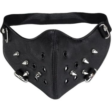 Imagem de Máscara Gótica Steampunk Máscara Unissex Rock Rider Gótico Pu Couro Cravejado Meia Máscara Para Fantasia Cosplay, Black, One Size