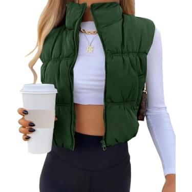Imagem de Colete Puffer Feminino Cropped Zip Up Inverno Gola Alta Leve Sem Mangas Acolchoado Colete Gilet Com Bolso, Pink, M