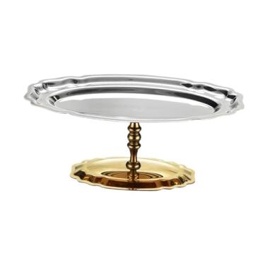 Imagem de ＫＬＫＣＭＳ Tigela para sobremesa, lanches e sobremesas, suporte para bolo, prato de sorvete de aço inoxidável, bandeja para servir frutas com pés para bar de, Ouro