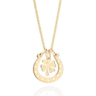 Imagem de Gargantilha pingente trevo ferradura banhado a ouro 18k rommanel