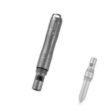 Imagem de Hamans Caneta esferográfica com função de apito 8 cm design de tampa de caneta espiral de titânio EDC caneta de bolso leve, tamanho compacto com duas recargas