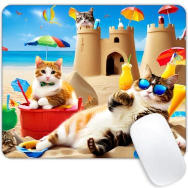 Imagem de Tapete de rato quadrado gato de praia, tapetes de rato para jogos, tapete de rato macio à prova d'água antiderrapante