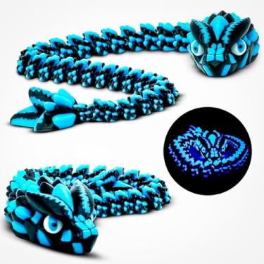 Imagem de Articulated Glow in The Dark Dragon Snake – Vibrant Blue & Black Hybrid Creature for Fantasy Decor/Display, for Reptile Enthusiasts, Lore Hunters, Mythical Collectors (Black/Glow Blue)